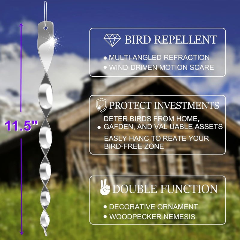 Hausse 30 Pack Bird Deterrents for Outside, Bird Repellent Hanging Silver Plastic Reflectors Scare Rods, Garden Decorative Reflective Scare Birds Away, Like Woodpeckers, Pigeons and Geese - Image 3